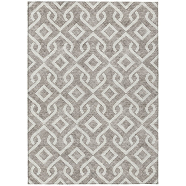 HomeRoots 5' Taupe and Ivory Geometric Indoor Outdoor Area Rug – Stylish, Durable, Washable for All Spaces 8' X 10' 578979