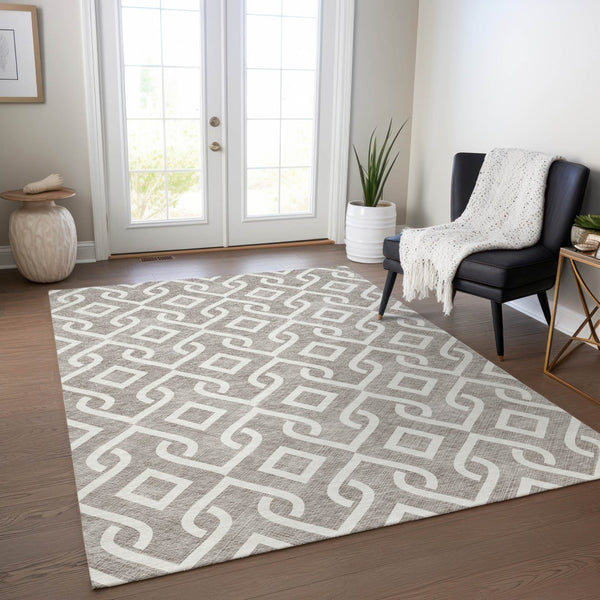 Homeroots 3' Aqua And Ivory Geometric Washable Area Rug - Perfect For Indoor Or Outdoor Spaces, Durable Design! 8' X 10' Polyester 578979