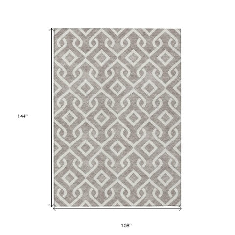 Homeroots 3' Aqua And Ivory Geometric Washable Area Rug - Perfect For Indoor Or Outdoor Spaces, Durable Design! 9' X 12' Polyester 578980