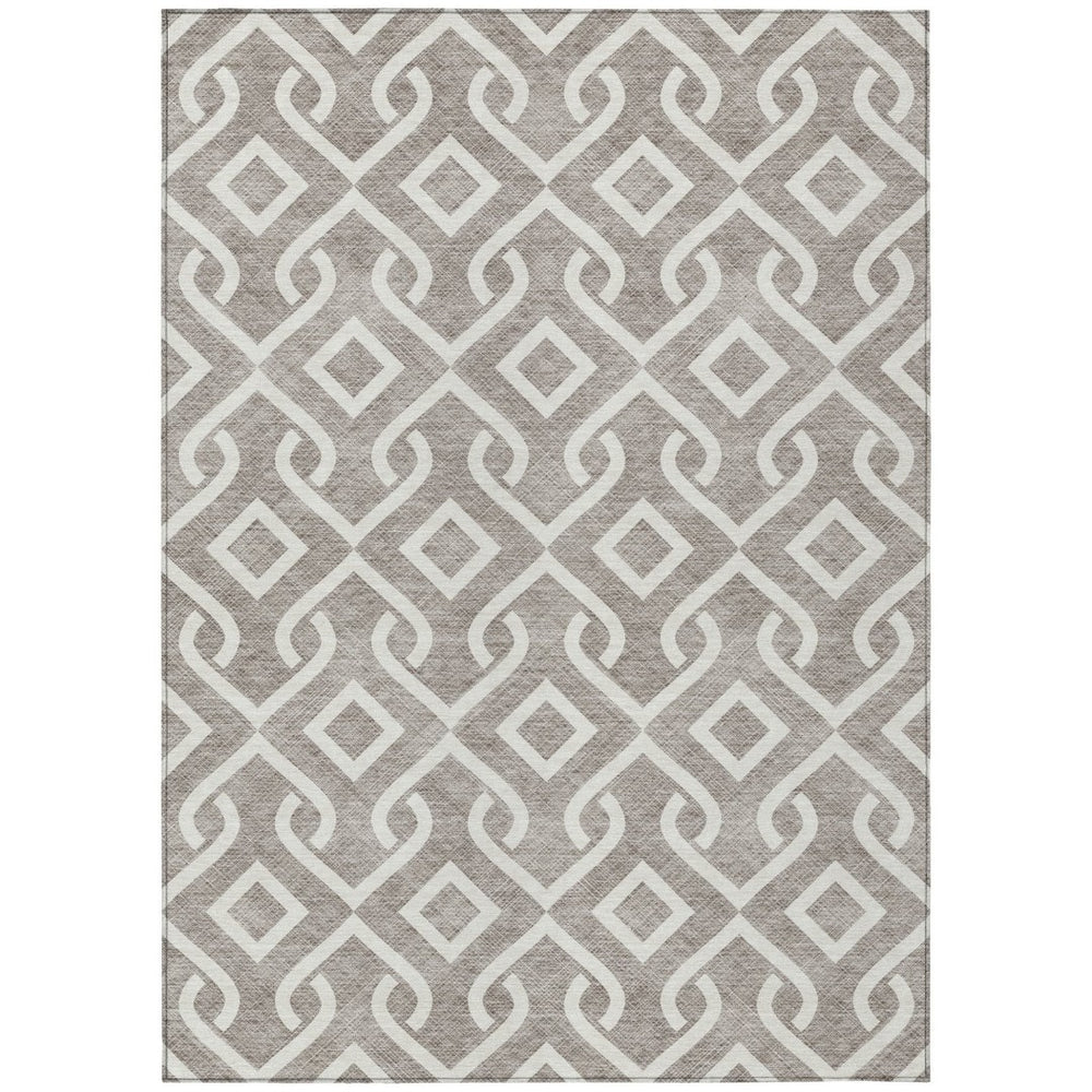 HomeRoots 5' Taupe and Ivory Geometric Indoor Outdoor Area Rug – Stylish, Durable, Washable for All Spaces 10' X 14' 578981