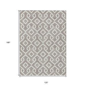 Homeroots 3' Aqua And Ivory Geometric Washable Area Rug - Perfect For Indoor Or Outdoor Spaces, Durable Design! 10' X 14' Polyester 578981