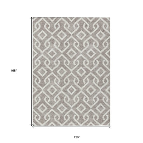 Homeroots 3' Aqua And Ivory Geometric Washable Area Rug - Perfect For Indoor Or Outdoor Spaces, Durable Design! 10' X 14' Polyester 578981