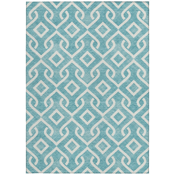 Homeroots 3' Aqua And Ivory Geometric Washable Area Rug - Perfect For Indoor Or Outdoor Spaces, Durable Design! 3' X 5' Polyester 578982