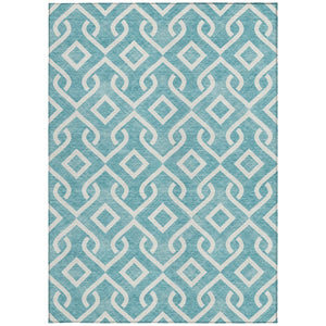 Homeroots 3' Aqua And Ivory Geometric Washable Area Rug - Perfect For Indoor Or Outdoor Spaces, Durable Design! 5' X 8' Polyester 578983