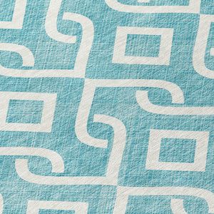 Homeroots 3' Aqua And Ivory Geometric Washable Area Rug - Perfect For Indoor Or Outdoor Spaces, Durable Design! 8' Round Polyester 578984