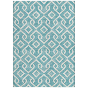 Homeroots 3' Aqua And Ivory Geometric Washable Area Rug - Perfect For Indoor Or Outdoor Spaces, Durable Design! 9' X 12' Polyester 578986