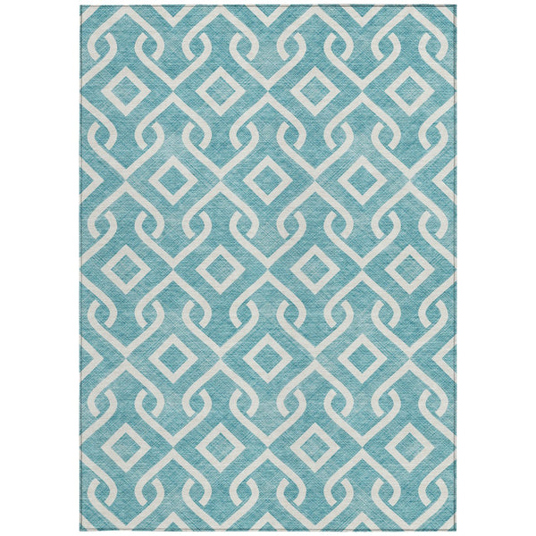 Homeroots 3' Aqua And Ivory Geometric Washable Area Rug - Perfect For Indoor Or Outdoor Spaces, Durable Design! 9' X 12' Polyester 578986