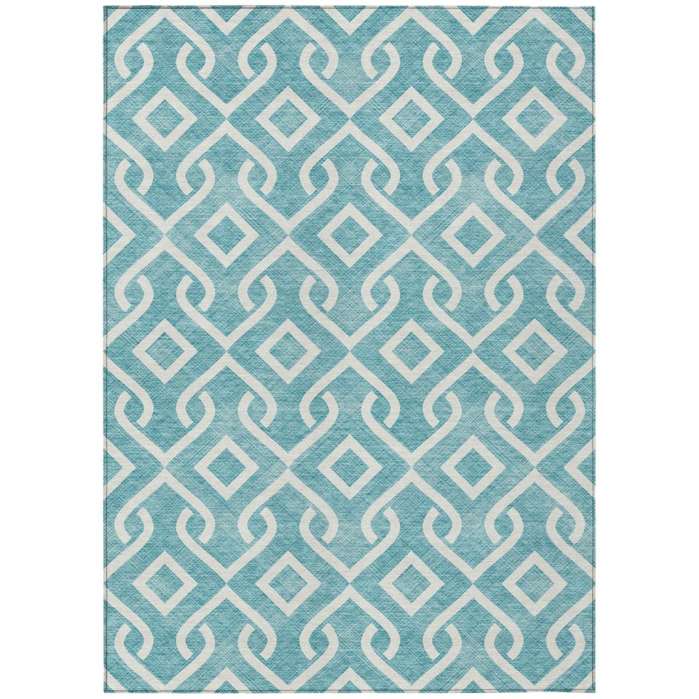 HomeRoots 9' Teal Blue and Ivory Geometric Indoor Outdoor Area Rug – Durable, Washable, and Stylish Design 9' X 12' 578986