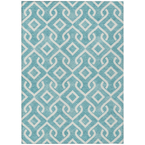 HomeRoots 9' Teal Blue and Ivory Geometric Indoor Outdoor Area Rug – Durable, Washable, and Stylish Design 9' X 12' 578986