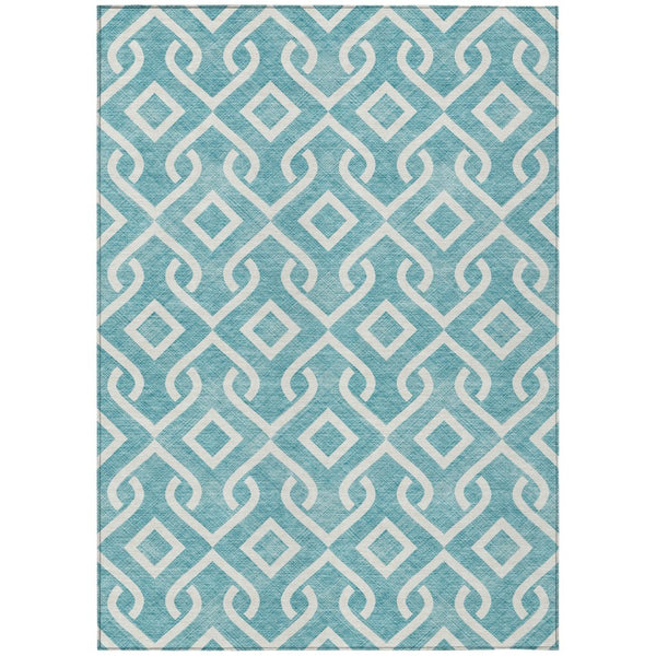HomeRoots 9' Teal Blue and Ivory Geometric Indoor Outdoor Area Rug – Durable, Washable, and Stylish Design 9' X 12' 578986