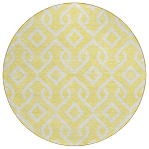 HomeRoots 5' Bold Modern Yellow and Ivory Geometric Area Rug - Washable, Indoor-Outdoor Durability & Style 8' Round 578990