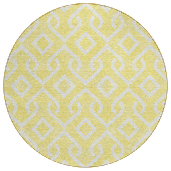 HomeRoots 5' Bold Modern Yellow and Ivory Geometric Area Rug - Washable, Indoor-Outdoor Durability & Style 8' Round 578990
