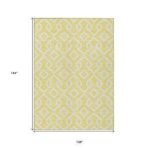 Homeroots 3' Aqua And Ivory Geometric Washable Area Rug - Perfect For Indoor Or Outdoor Spaces, Durable Design! 9' X 12' Polyester 578992