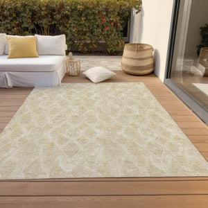 Homeroots 3' Stylish Beige Taupe Geometric Washable Area Rug For Indoor And Outdoor Spaces, Durable Design 3' X 5' Polyester 578994