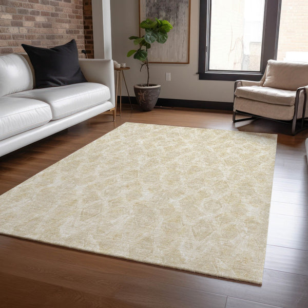 Homeroots 3' Stylish Beige Taupe Geometric Washable Area Rug For Indoor And Outdoor Spaces, Durable Design 3' X 5' Polyester 578994