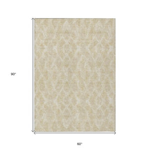 Homeroots 3' Stylish Beige Taupe Geometric Washable Area Rug For Indoor And Outdoor Spaces, Durable Design 5' X 8' Polyester 578995