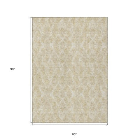 Homeroots 3' Stylish Beige Taupe Geometric Washable Area Rug For Indoor And Outdoor Spaces, Durable Design 5' X 8' Polyester 578995