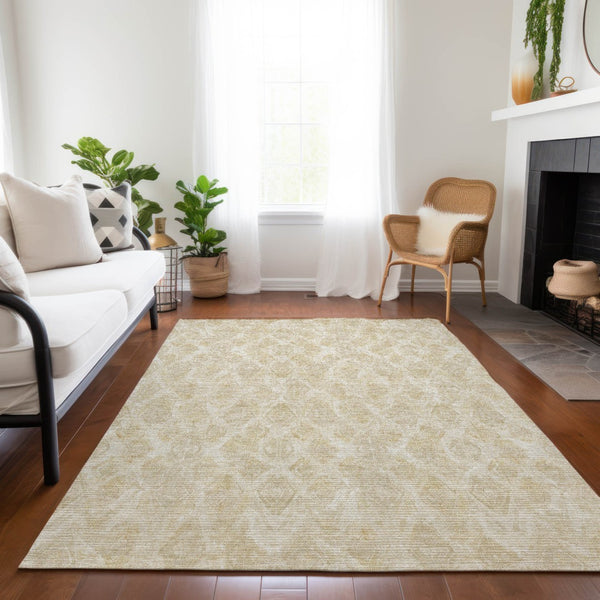 Homeroots 3' Stylish Beige Taupe Geometric Washable Area Rug For Indoor And Outdoor Spaces, Durable Design 5' X 8' Polyester 578995