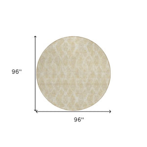 Homeroots 3' Stylish Beige Taupe Geometric Washable Area Rug For Indoor And Outdoor Spaces, Durable Design 8' Round Polyester 578996