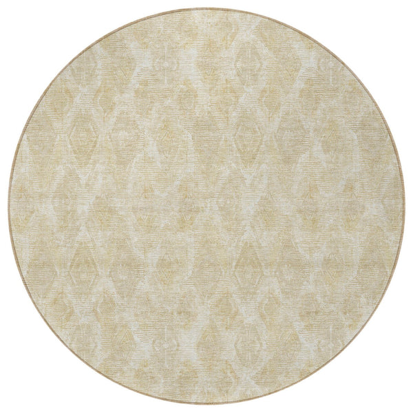 Homeroots 3' Stylish Beige Taupe Geometric Washable Area Rug For Indoor And Outdoor Spaces, Durable Design 8' Round Polyester 578996