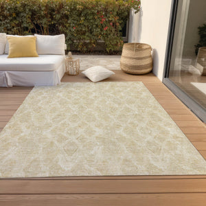 Homeroots 3' Stylish Beige Taupe Geometric Washable Area Rug For Indoor And Outdoor Spaces, Durable Design 8' X 10' Polyester 578997