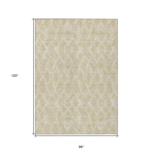 Homeroots 3' Stylish Beige Taupe Geometric Washable Area Rug For Indoor And Outdoor Spaces, Durable Design 8' X 10' Polyester 578997