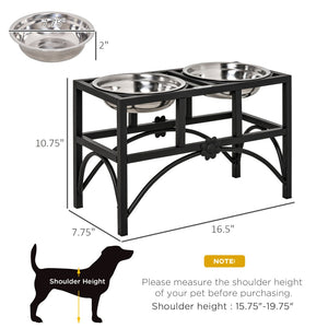 English Elm Double Bowl Elevated Dog Feeding Station with Iron Frame and Stainless Steel Inserts T3971P384243
