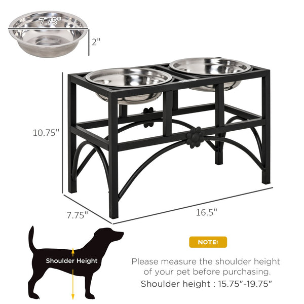 English Elm Double Bowl Elevated Dog Feeding Station with Iron Frame and Stainless Steel Inserts T3971P384243