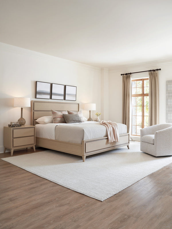 Lexington Tommy Bahama Home Ashbourne Panel Bed: Modern White Oak Design With Dimensional Shadowing & Tapered Mid-century Legs Sand Drift  578-134c