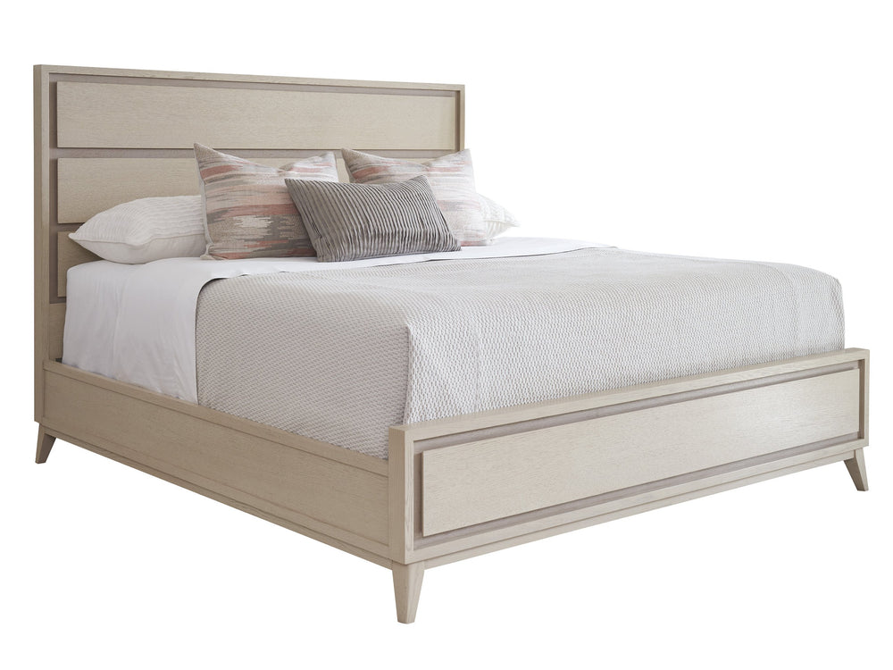 Lexington Tommy Bahama Home Ashbourne Panel Bed: Modern White Oak Design With Dimensional Shadowing & Tapered Mid-century Legs Sand Drift  578-135c