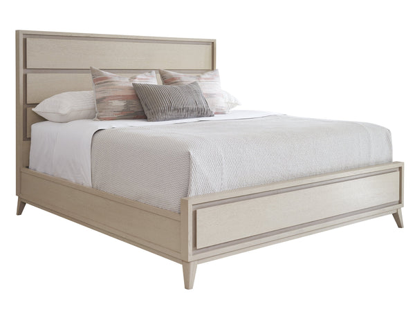 Lexington Tommy Bahama Home Ashbourne Panel Bed: Modern White Oak Design With Dimensional Shadowing & Tapered Mid-century Legs Sand Drift  578-135c