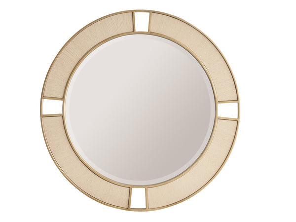 Lexington Tommy Bahama Home Nina Round Mirror - Contemporary 36-inch Design With Champagne Metal Frame And White Oak Accents Sand Drift  578-201