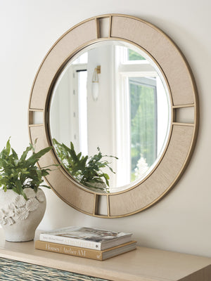 Lexington Tommy Bahama Home Nina Round Mirror - Contemporary 36-inch Design With Champagne Metal Frame And White Oak Accents Sand Drift  578-201
