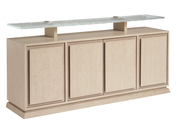 Lexington Tommy Bahama Home Callum Buffet - Contemporary Sand Drift Finish With Wavy Glass Shelf, Adjustable Storage & Soft-close Drawer Sand Drift  578-852