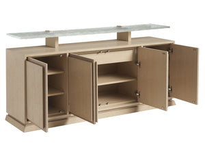 Lexington Tommy Bahama Home Callum Buffet - Contemporary Sand Drift Finish With Wavy Glass Shelf, Adjustable Storage & Soft-close Drawer Sand Drift  578-852