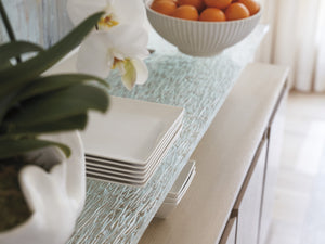 Lexington Tommy Bahama Home Callum Buffet - Contemporary Sand Drift Finish With Wavy Glass Shelf, Adjustable Storage & Soft-close Drawer Sand Drift  578-852