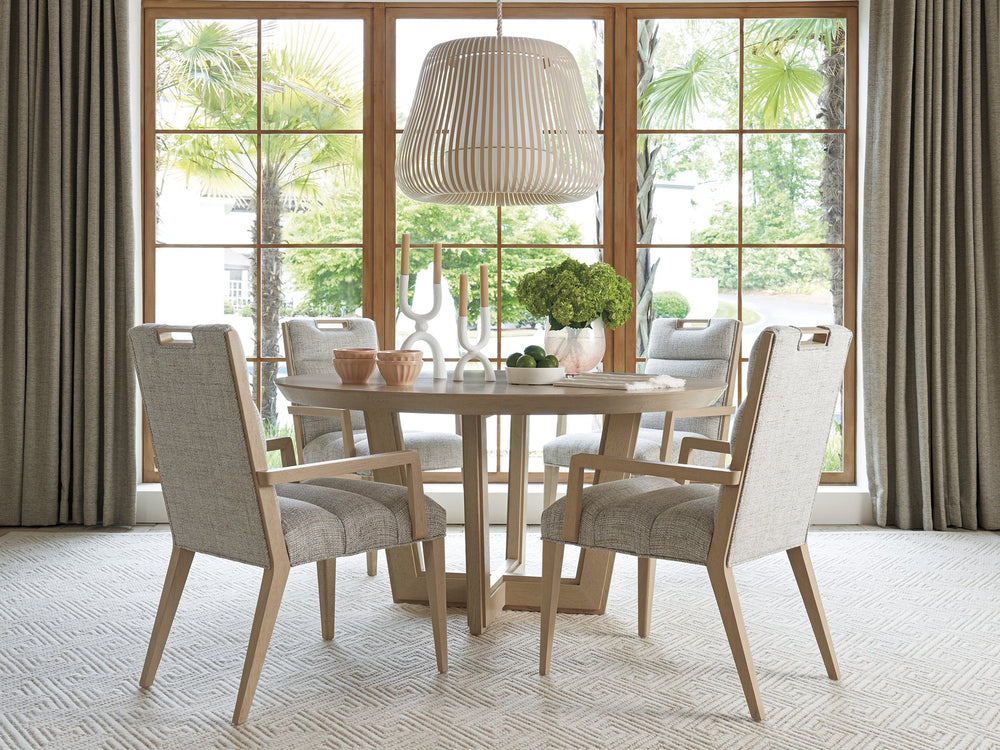 Lexington Tommy Bahama Home Hanson Round Dining Table - Elegant White Oak Design With Wavy Glass, Perfect For Contemporary Spaces Sand Drift  578-875c