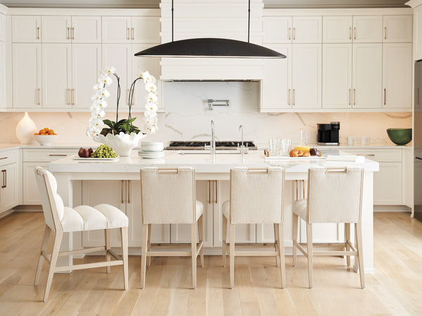 Lexington Tommy Bahama Home Greer Channeled Upholstered Stool - Elegant Design With Comfortable Seating And Stylish Metal Accents Sand Drift  578-895-01