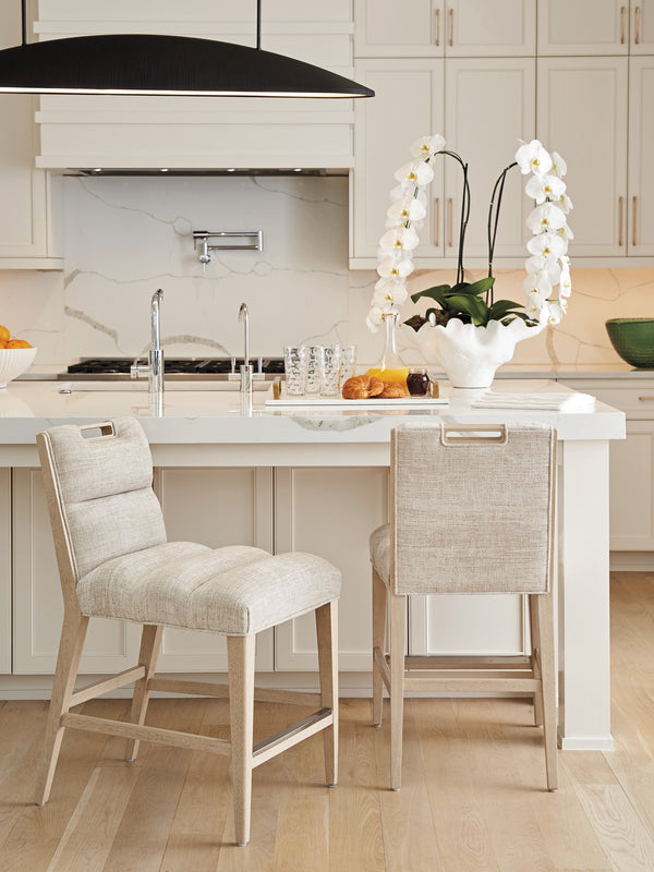 Lexington Tommy Bahama Home Greer Channeled Upholstered Stool - Elegant Design With Comfortable Seating And Stylish Metal Accents Sand Drift  578-895-40