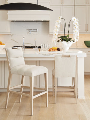 Lexington Tommy Bahama Home Greer Channeled Upholstered Stool - Elegant Design With Comfortable Seating And Stylish Metal Accents Sand Drift  578-895-01