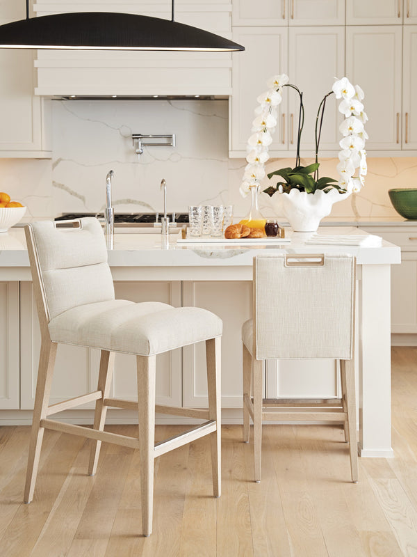 Lexington Tommy Bahama Home Greer Channeled Upholstered Stool - Elegant Design With Comfortable Seating And Stylish Metal Accents Sand Drift  578-895-01