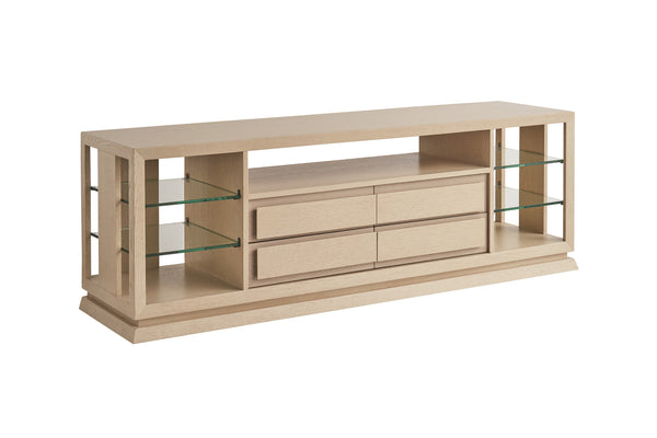 Lexington Tommy Bahama Home Carson Media Console - Stylish White Oak Design With Adjustable Glass Shelves And Soft-close Drawers Sand Drift  578-907