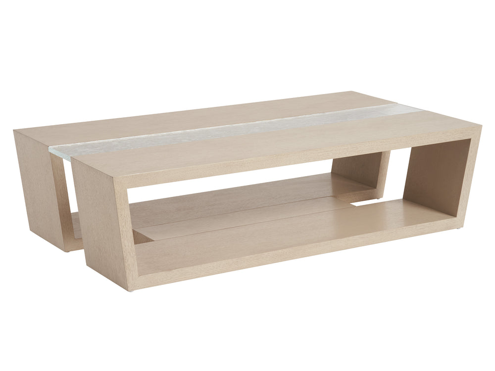 Lexington Tommy Bahama Home Fischer Contemporary Cocktail Table With Wavy Glass Top And Open Storage For Modern Living Spaces Sand Drift  578-945