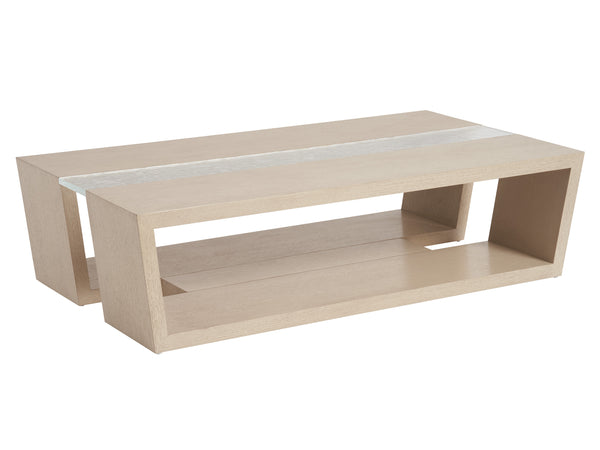 Lexington Tommy Bahama Home Fischer Contemporary Cocktail Table With Wavy Glass Top And Open Storage For Modern Living Spaces Sand Drift  578-945