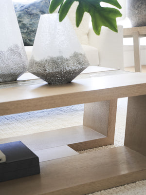 Lexington Tommy Bahama Home Fischer Contemporary Cocktail Table With Wavy Glass Top And Open Storage For Modern Living Spaces Sand Drift  578-945