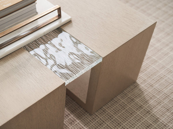 Lexington Tommy Bahama Home Fischer Contemporary Cocktail Table With Wavy Glass Top And Open Storage For Modern Living Spaces Sand Drift  578-945