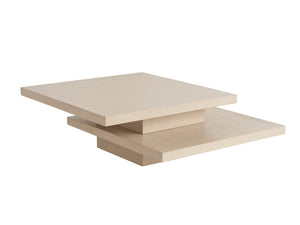 Lexington Tommy Bahama Home Prescott Tiered Cocktail Table - Modern White Oak Design With Asymmetrical Tops & Pedestal Base Sand Drift  578-947