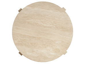 Lexington Tommy Bahama Home Shasta Elegant Round Lamp Table With Natural Travertine Top And Stylish Brushed Champagne Base Sand Drift  578-950