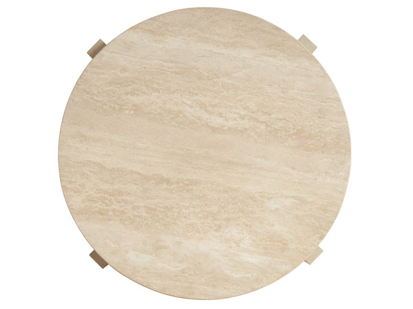 Lexington Tommy Bahama Home Shasta Elegant Round Lamp Table With Natural Travertine Top And Stylish Brushed Champagne Base Sand Drift  578-950