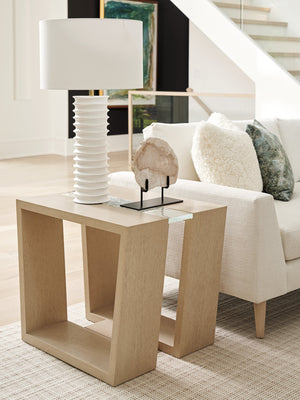 Lexington Tommy Bahama Home Fischer Rectangular Lamp Table - Contemporary Design With Wavy Glass Top And Open Storage Shelf Sand Drift  578-955